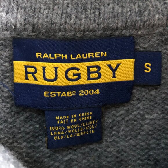 Rugby Ralph Lauren Wool Sweater Small Grey Shawl Collar Elbow Patches - Picture 2 of 4